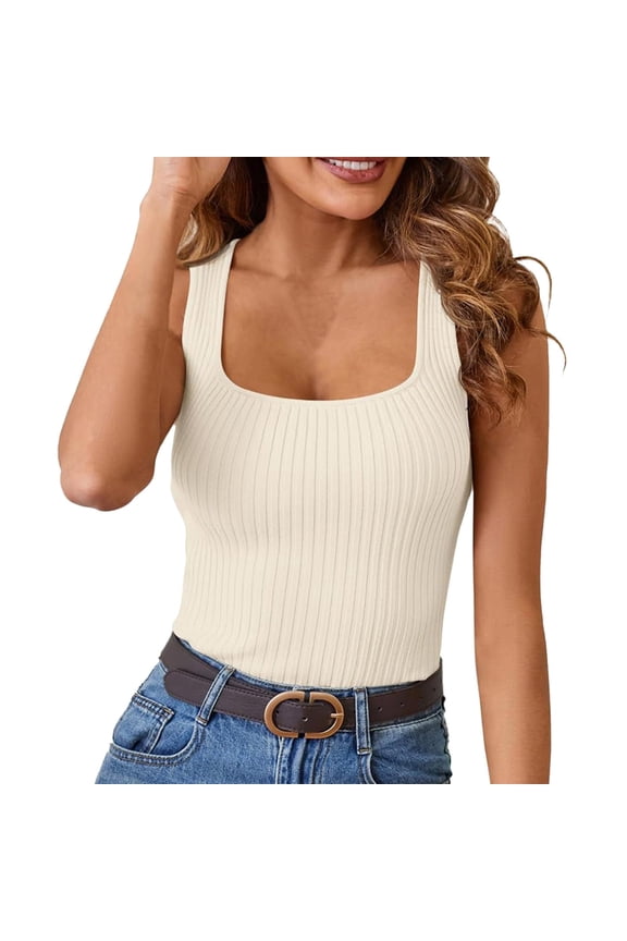 Womens Ribbed Tank Tops 2024 Summer Neck Slim Fitted Tops Casual Basic Knit Sleeveless Shirts Active Crop Pack Ballet Tops for Women Big And Tall Top Compression Big And Tall Tops Crop Workout Tee