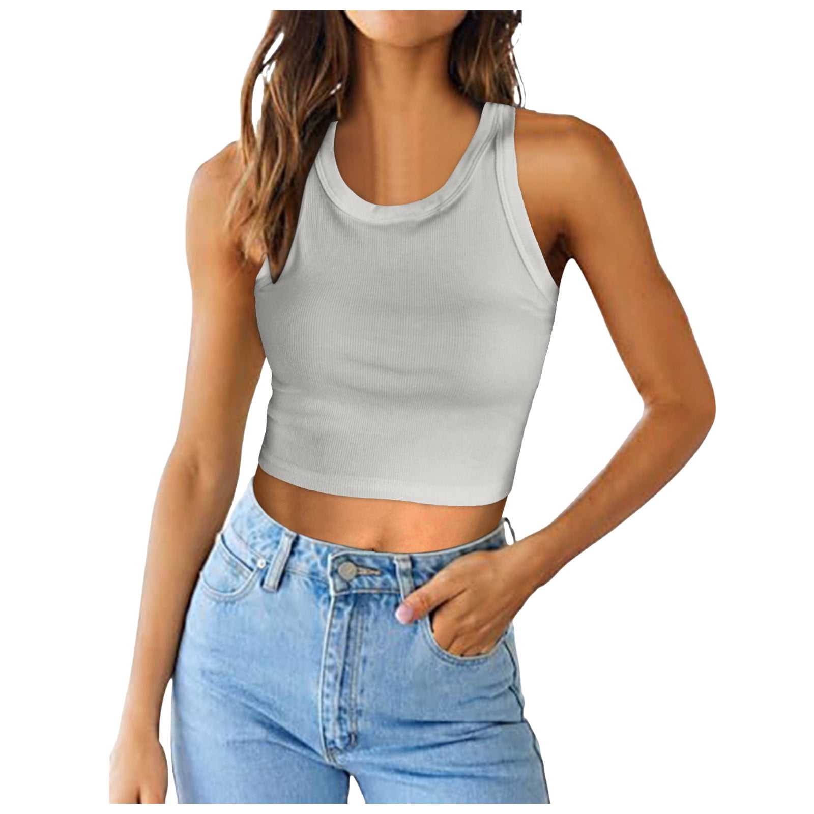 Womens Ribbed Tank Tops 2024 Summer Scoop Neck Slim Fitted Tops Casual ...