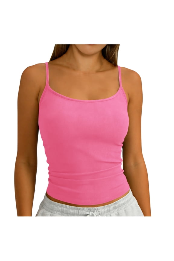 Womens Ribbed Tank Tops Adjustable Spaghetti Strap Camisole Scoop Neck Summer Sleeveless Slim Fit Basic Undershirt Stretchy Lightweight Layering Top for Daily Wear Soft