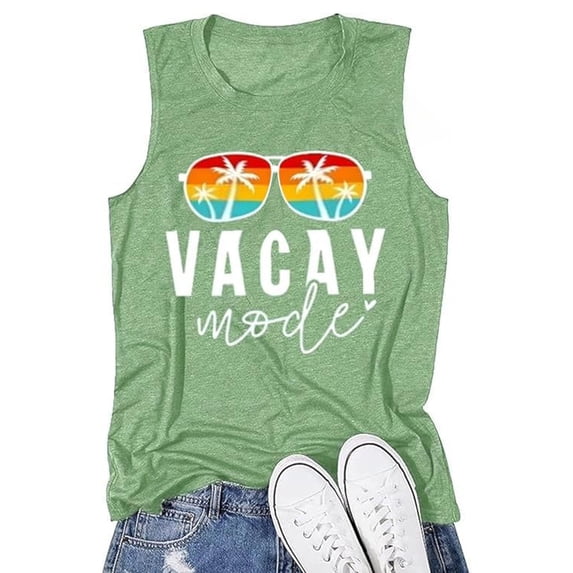 Womens Ribbed Tank Tops Graphic Print Shirts Sleeveless Summer Crewneck Slim Fit Tees