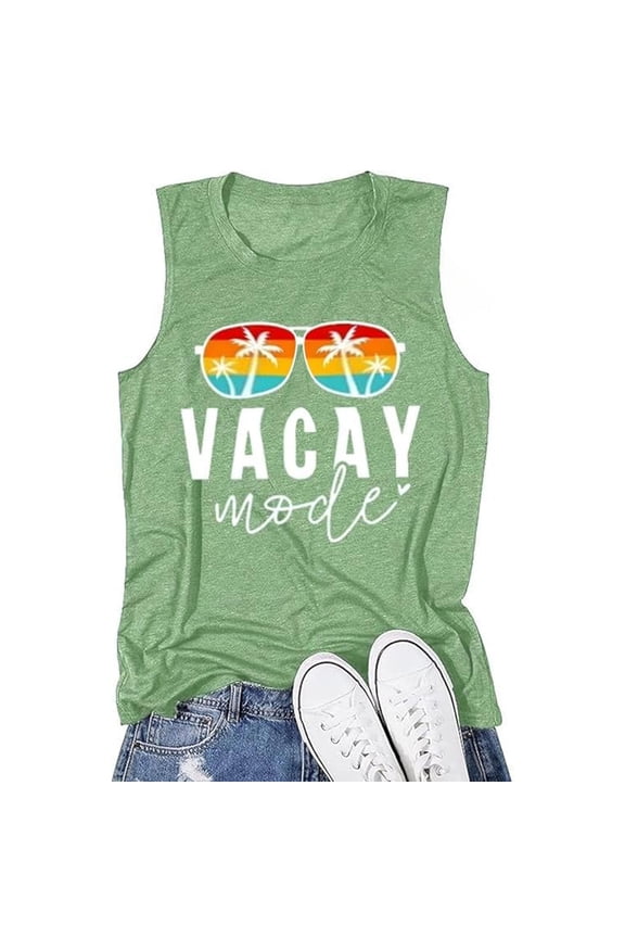 Womens Ribbed Tank Tops Graphic Print Shirts Sleeveless Summer Crewneck Slim Fit Tees