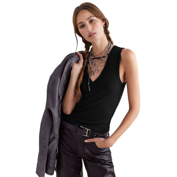 Womens Ribbed Tank Tops Summer Slim Fit V Neck Tops Casual Basic Knit Sleeveless Shirts Black XL