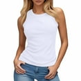 thumbnail image 1 of Womens Ribbed Tank Tops with Built in Bras Casual Crew Neck Sleeveless Shirts Basic Workout Camisole Tees White, Size XXL, 1 of 6
