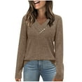 thumbnail image 1 of Womens Ribbed Tunic Tops, Long Sleeve Pullover for Women Fall Fashion Warmth Fleece Sherpa Solid Color Criss Cross V Neck Sweatshirts with Oblique Buttons, 1 of 6