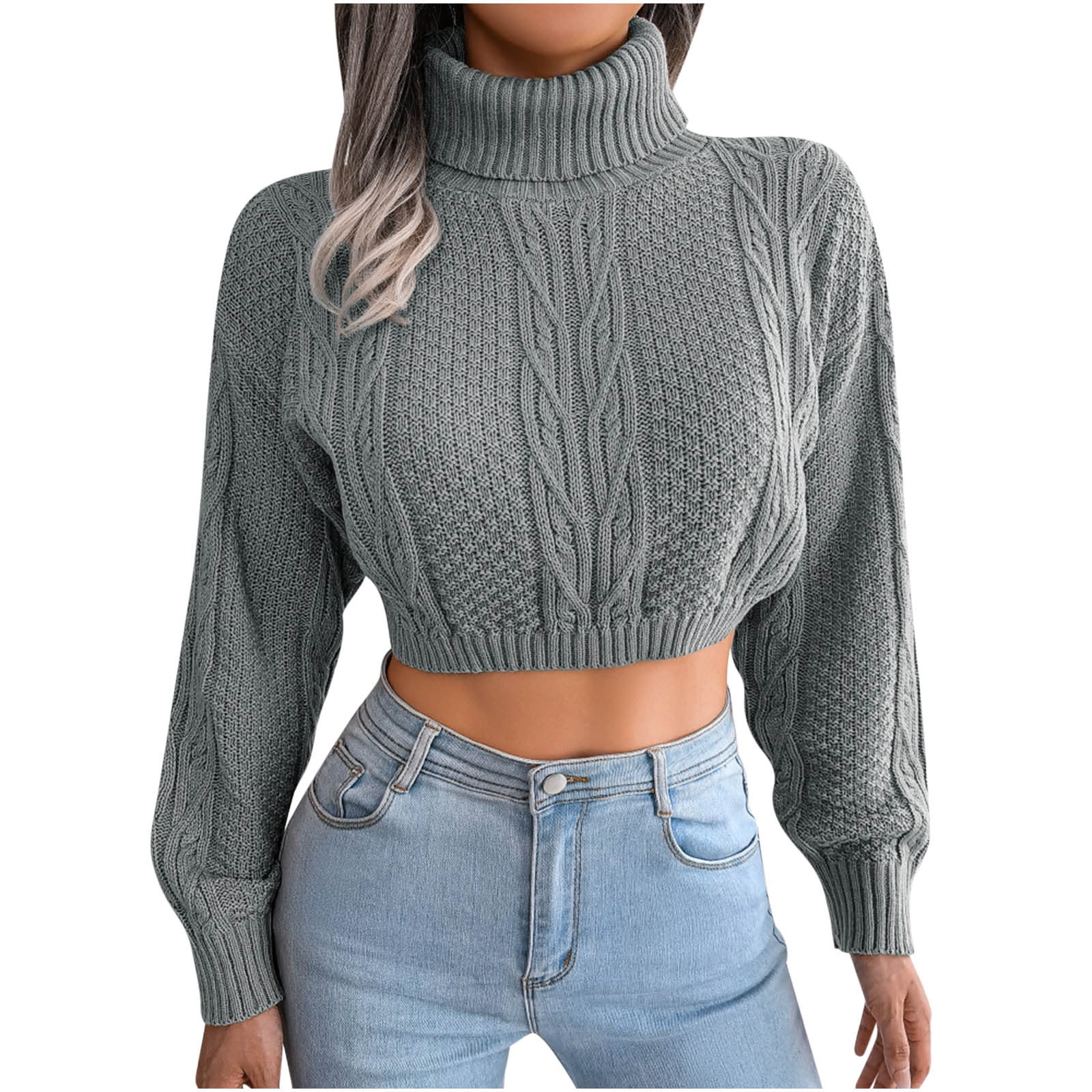 Womens Ribbed Turtleneck Long Sleeve Sexy Soft Cropped Sweaters