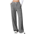 thumbnail image 1 of Womens Ribbed Wide Leg Lounge Pants with Pockets Casual Relaxed Comfy Loose Soft Knit Pajama Pants with Drawstring, 1 of 7