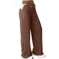 thumbnail image 1 of Womens Ribbed Wide Leg Lounge Pants with Pockets Comfy Loose Soft Knit Pants with Drawstring Dark Brown M, 1 of 10