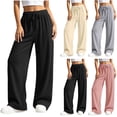 thumbnail image 1 of Womens Ribbed Wide Leg Sweatpants Drawstring Elastic Waist Workout Pants Casual Comfy Black S, 1 of 5