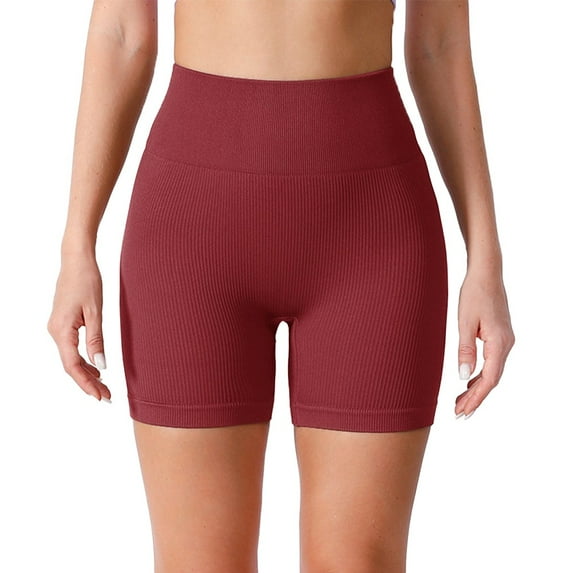 Womens Ribbed knit Seamless Yoga Shorts High waist Butt lift Running Fitness