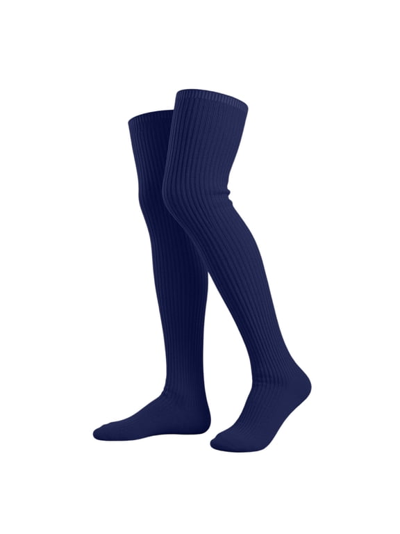 Womens Ribbed over Knee Socks, Solid Color Long Socks for Daily Uniform Navy Low Cut Socks Women One Size