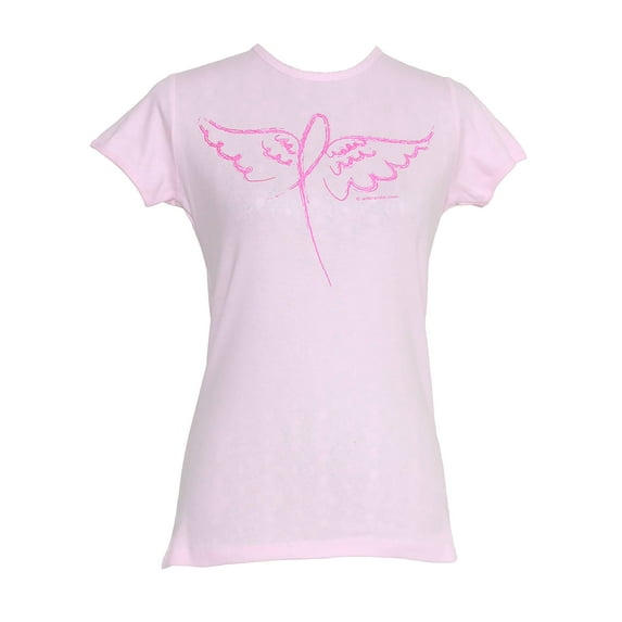 Womens Ribbon Angel Wings Breast Cancer Awareness T-Shirt - Pink - X-Large