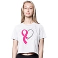 thumbnail image 1 of Womens Ribbon Heart Awareness American-Made Cute Cropped Yoga Tee Shirt, Large White, 1 of 3