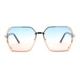 thumbnail image 1 of Womens Ribbon Jewel Designer Style Rimless Oversize Rectangle Sunglasses Gold - Blue Red, 1 of 4