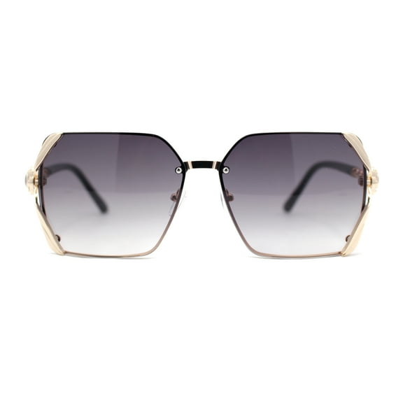 Womens Ribbon Jewel Designer Style Rimless Oversize Rectangle Sunglasses Gold - Smoke