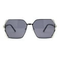 thumbnail image 1 of Womens Ribbon Jewel Designer Style Rimless Oversize Rectangle Sunglasses Silver Black, 1 of 4
