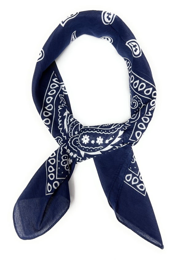 Womens Ribbon Scarf Set of 7 Paisley Pure Cotton Neck Kerchief (Navy Blue)