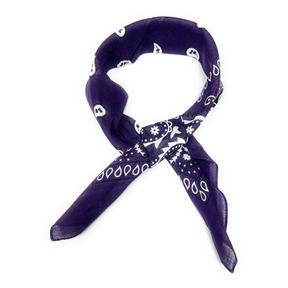 Womens Ribbon Scarf Set of 7 Paisley Pure Cotton Neck Kerchief (Purple)