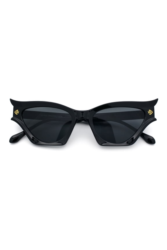 Womens Rich Gilded Age Opulent Gothic Cat Eye Plastic Fashion Sunglasses All Black
