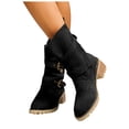 thumbnail image 1 of Womens Riding Boots Winter Fall Casual Suede Mid Calf Booties with Adjustable Buckle Strap and Button Lug Sole Chunky Stacked Heel Motorcycle Boots, 1 of 5