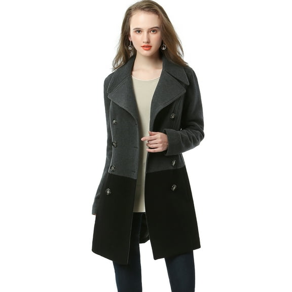 Womens Riley Color Block Wool Blend Pea Coat