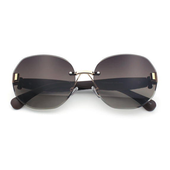 Womens Rimless Bevel Lens Flower Jewel Hinge Round Fashion Sunglasses Gold Brown - Brown