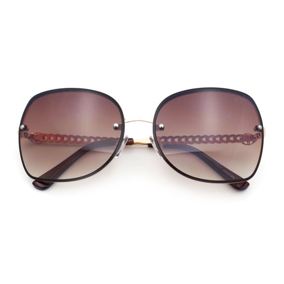 Womens Rimless Butterfly Metal Chain Jewel Arm Fashion Sunglasses Gold Brown - Brown