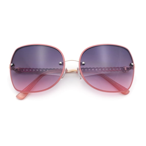 Womens Rimless Butterfly Metal Chain Jewel Arm Fashion Sunglasses Gold Pink - Purple Pink