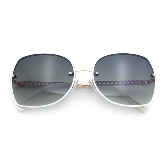 Womens Rimless Butterfly Metal Chain Jewel Arm Fashion Sunglasses Gold White - Green
