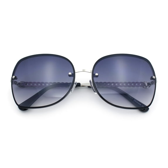 Womens Rimless Butterfly Metal Chain Jewel Arm Fashion Sunglasses Silver Black - Smoke