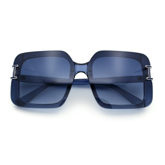 Womens Rimless Designer Fashion Oversized Rectangular Plastic Sunglasses All Blue