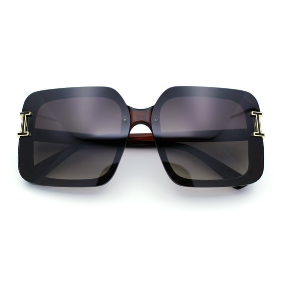 Womens Rimless Designer Fashion Oversized Rectangular Plastic Sunglasses All Brown