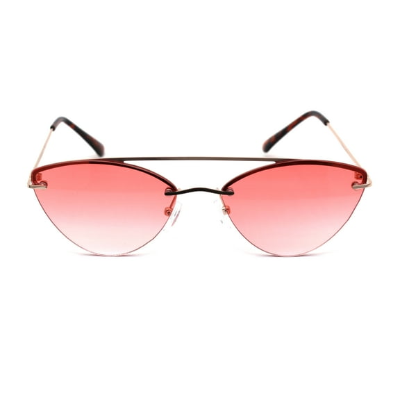 Womens Rimless Double Bridge Cat Eye Designer Sunglasses Gold Pink