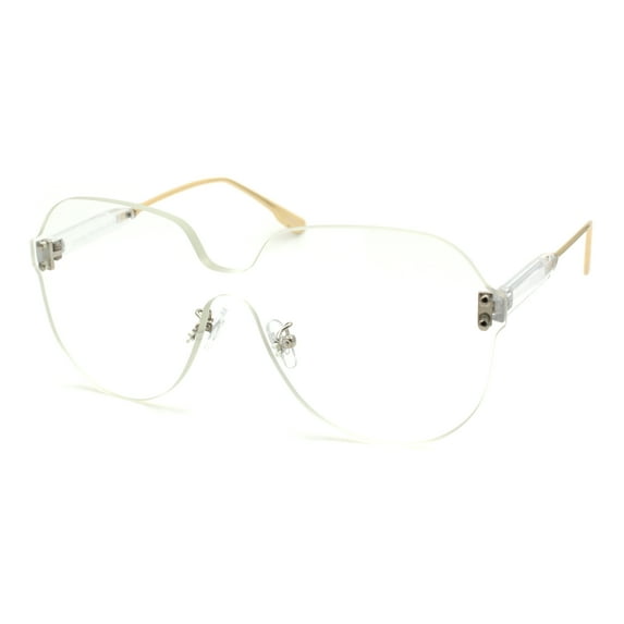 Womens Rimless Exposed Lens Oversize Shield Butterfly Sunglasses Clear