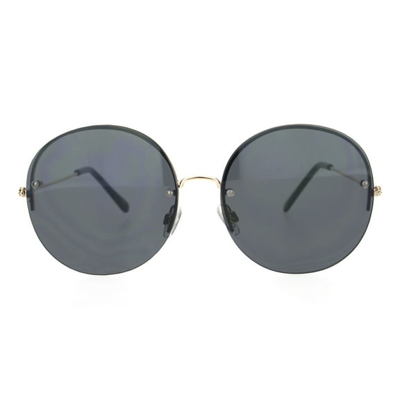 Womens Rimless Hippie Oceanic Gradient Round Sunglasses Gold Black