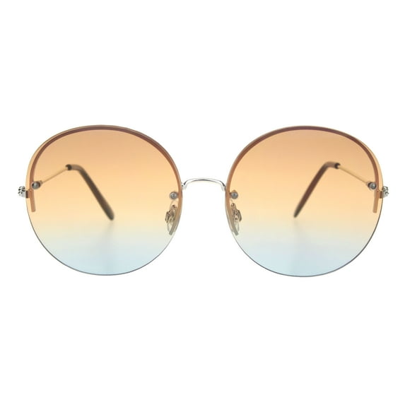 Womens Rimless Hippie Oceanic Gradient Round Sunglasses Silver Brown Blue