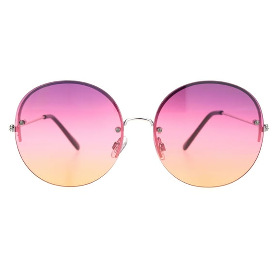Womens Rimless Hippie Oceanic Gradient Round Sunglasses Silver Purple Orange