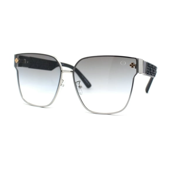 Womens Rimless Metal Rim Horn Rim Rectangle Designer Fashion Sunglasses Silver Black - Smoke