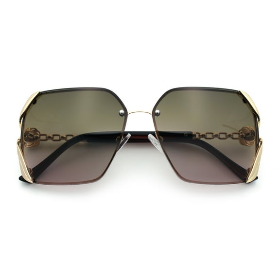 Womens Rimless Metal Rim Rectangle Butterfly Luxe Fashion Sunglasses Gold - Brown Pink