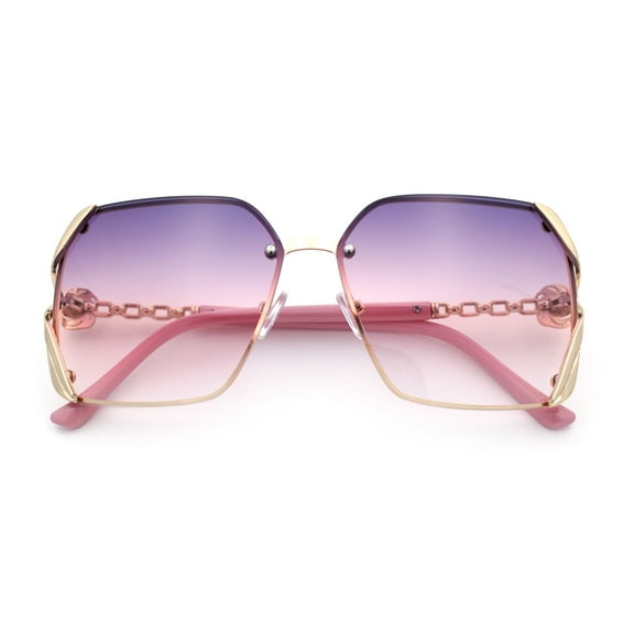 Womens Rimless Metal Rim Rectangle Butterfly Luxe Fashion Sunglasses Gold - Purple Pink