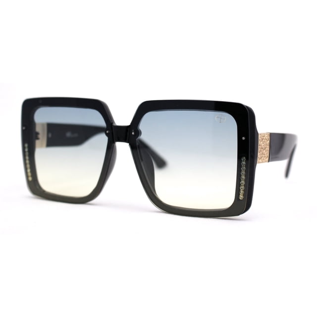 Womens Rimless Mod Luxe Rhinestone Metal Engrave Butterfly Designer Sunglasses Black Blue Yellow