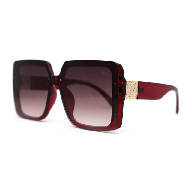 Womens Rimless Mod Luxe Rhinestone Metal Engrave Butterfly Designer Sunglasses Burgundy Smoke