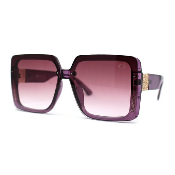 Womens Rimless Mod Luxe Rhinestone Metal Engrave Butterfly Designer Sunglasses Purple