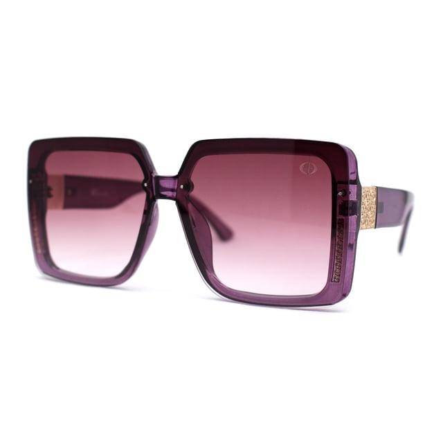Womens Rimless Mod Luxe Rhinestone Metal Engrave Butterfly Designer Sunglasses Purple