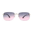 thumbnail image 1 of Womens Rimless Narrow Rectangle 90s Retro Sunglasses Gold Black Pink, 1 of 4