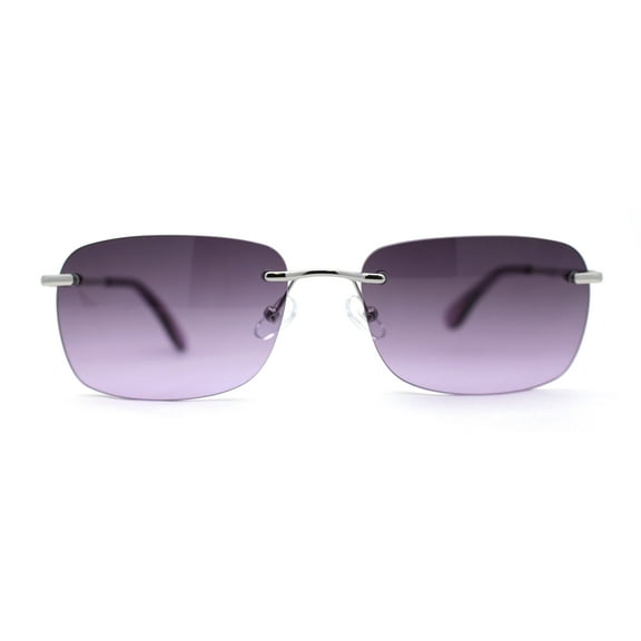 Womens Rimless Narrow Rectangle 90s Retro Sunglasses Silver Purple