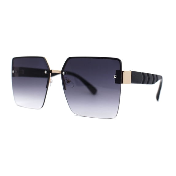 Womens Rimless Oversize Rectangle 90s Butterfly Sunglasses Gold Black Smoke