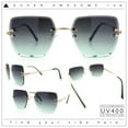 thumbnail image 1 of Womens Rimless Oversized Rectangle Designer Fashion Metal Rim Sunglasses Gold Green - Green Smoke, 1 of 8