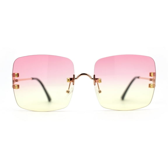 Womens Rimless Rectangle 90s Designer Sunglasses Gold Pink Yellow