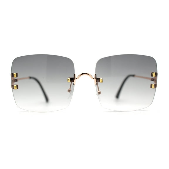 Womens Rimless Rectangle 90s Designer Sunglasses Gold Smoke