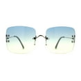 thumbnail image 1 of Womens Rimless Rectangle 90s Designer Sunglasses Silver Blue Yellow, 1 of 4